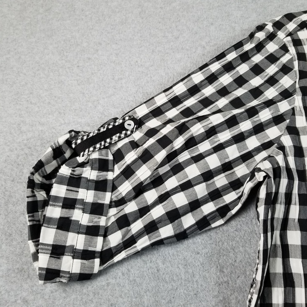 Foxcroft Button Up Shirt Women's 16 Black White Check Seersucker 3/4 Sleeve Top - Picture 3 of 8